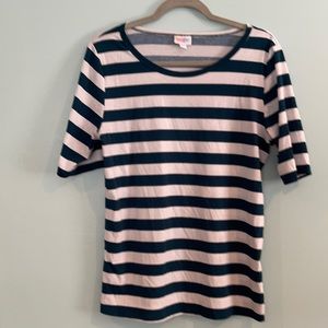 LuLaRoe XL blue green striped blouse